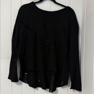 Black Distressed Women's Crew Neck Sweater